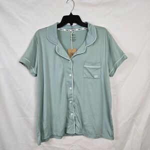 Born Women's Mint Green White Button Collared‎ Short Sleeve Pajama Top Large NEW